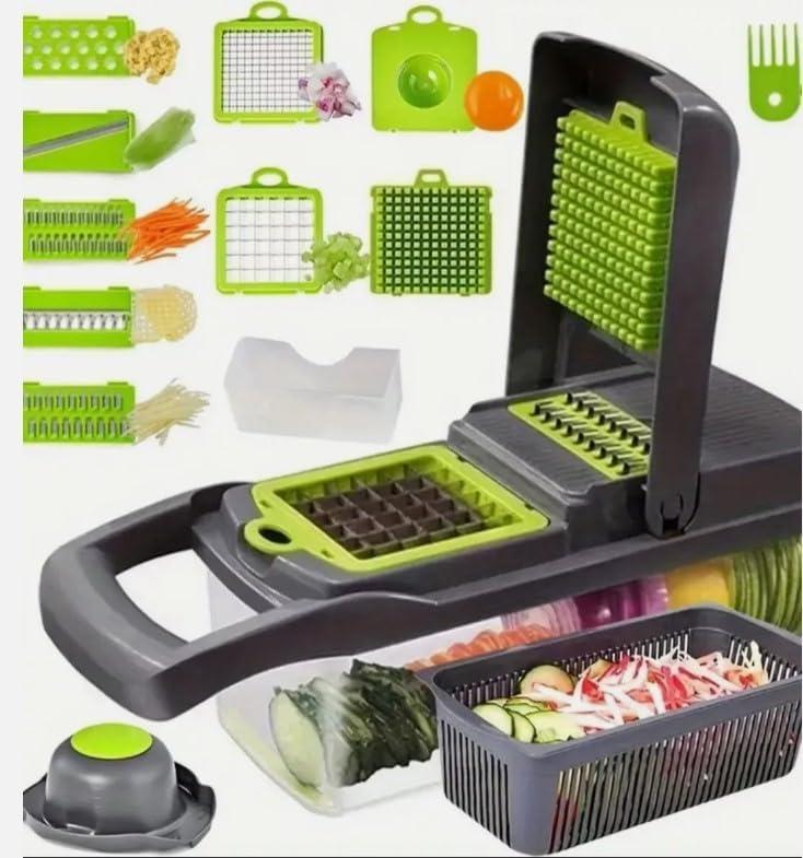 2025 New 18 in 1, Vegetable Chopper, Salad & Onion Slicer, Picador de Verduras y Vegetales, Vegetable Slicer, Potato Slicer & Onion chopper, Chopper Vegetable Cutter (Gray_Green)