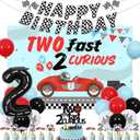 Two Fast 2 Curious Birthday Decorations - 2 Fast 2 Curious Backdrop Cake Topper, Happy Bday Checkered Flags Banner, Boys Second Birthday Party Supplies