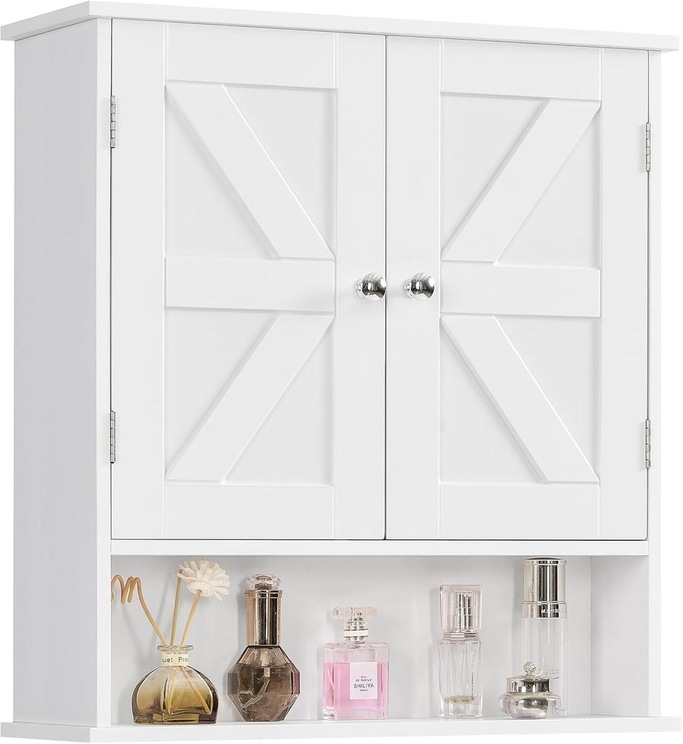 TEENFON Bathroom Wall Cabinet, Bathroom Cabinet with Barn Doors & Adjustable Shelf, Over The Toilet Storage Cabinet, Medicine Cabinet, White UNGGX001WV1, 5.9"d X 21.6"w X 23.6"h