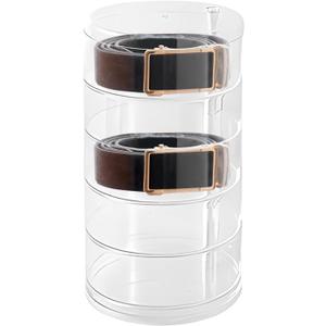 5 Layers Belt Case Storage Holder, Clear Round Rotatable Acrylic Storage Organizer for Display Slim and Narrow Women's Belts, Watch, Jewelry, Ring, 3.7'' in Diameter, 1.38'' Layer Height