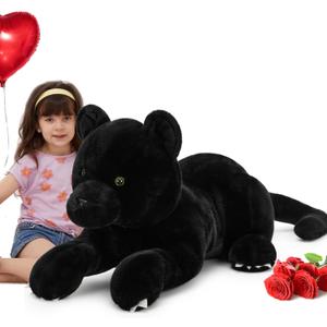 MorisMos Giant Black Panther Stuffed Animal Pillow, 30" Extra Large Stuffed Black Panther Toy for Kid & Adult, Realistic Big Safari Animal Jaguar Plush for Christmas Birthday Jungle Party Decor