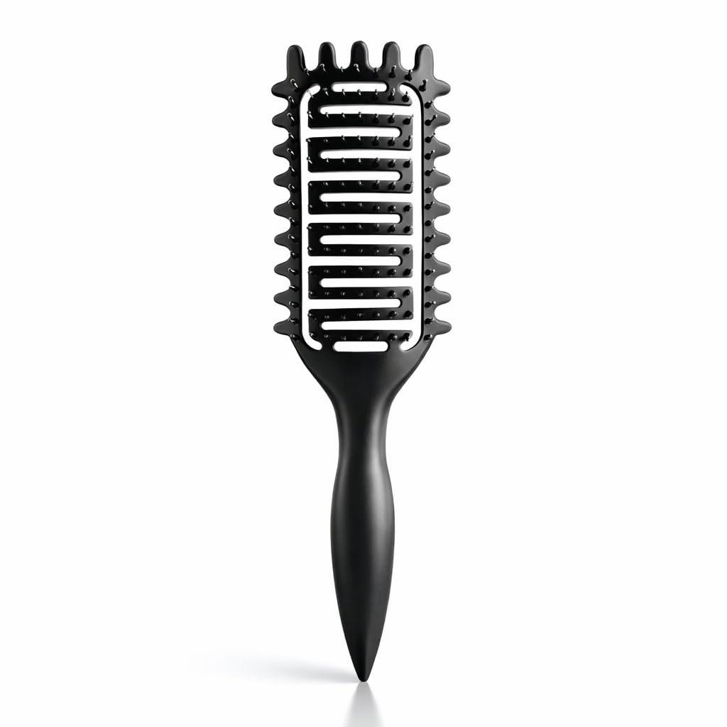 Curl Defining Brush for Curly Hair, Vented Detangling Hair Brush for Wet and Dry Styling, Curved Brush for Shaping and Smoothing Curl Clumps, Lightweight Hair Brush Black