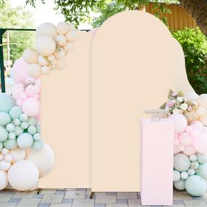 FUHSY Beige Arch Covers Set of 2 Spandex Fit Arch Stand Covers 7.2FT, 6FT Arch Cover Stretchy Backdrop Fabric Chiara Backdrop Stand Covers for Birthday Party Celebration Graduation Wedding Arch Decor