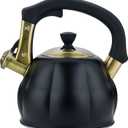 Stainless Steel Tea Kettle for Stove Top Teakettles Stovetop Whistling with Heat Proof Ergonomic Handle 2.5 Quart (Black)