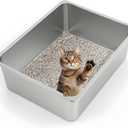 Kirecoo Stainless Steel Cat Litter Box XL- Metal High Sided Cat Pan, Large Stainless Steel Box, Indoor Litter Tray, Non Stick, No Smell, Easy to Clean, Pet Toilet Supplies for Kitten, Kitty, Rabbit