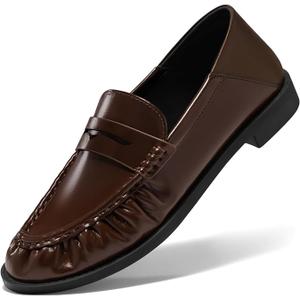 Coutgo Penny Loafers for Women Comfortable Slip on Shoes Collapsible Heel Closed Toe Dressy Casual Work Flats, Size: 8.5