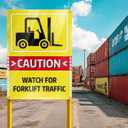 3 Pack "Caution - Watch For Forklift Traffic" Sign, 10" x 14" Aluminum Watch For Forklift Safety Signs, Reflective Warning Sign for Indoor Outdoor Use, Fade-Resistant, UV Protected, Waterproof
