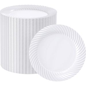 FOCUSLINE 7 Inch White Plastic Plates, 100 Count Disposable Heavy Duty Salad Dessert Plates, Premium Hard Plastic for Weddings, Parties and Events