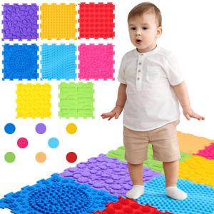 GlikCeil 8 Pcs Sensory Mats for Autistic Children Massage Game Mats Orthopedic Puzzle Play Pads Textured Sensory Floor Tiles for Kids Toddler Autism Fidgeting Activity Tactile Play(Rainbow Colors)