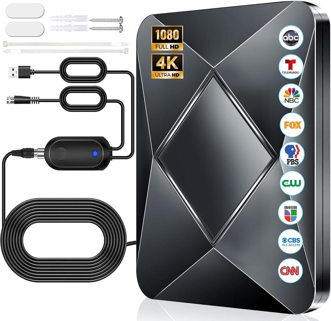 3200+ Miles Range TV Antenna Indoor, 2026 Updated Digital TV Antenna for Smart TV Indoor with Amplifier Signal Booster, HDTV Antenna for Local Channels Supports 8K 4K1080p All TVs-38ft Coaxial Cable (Black)