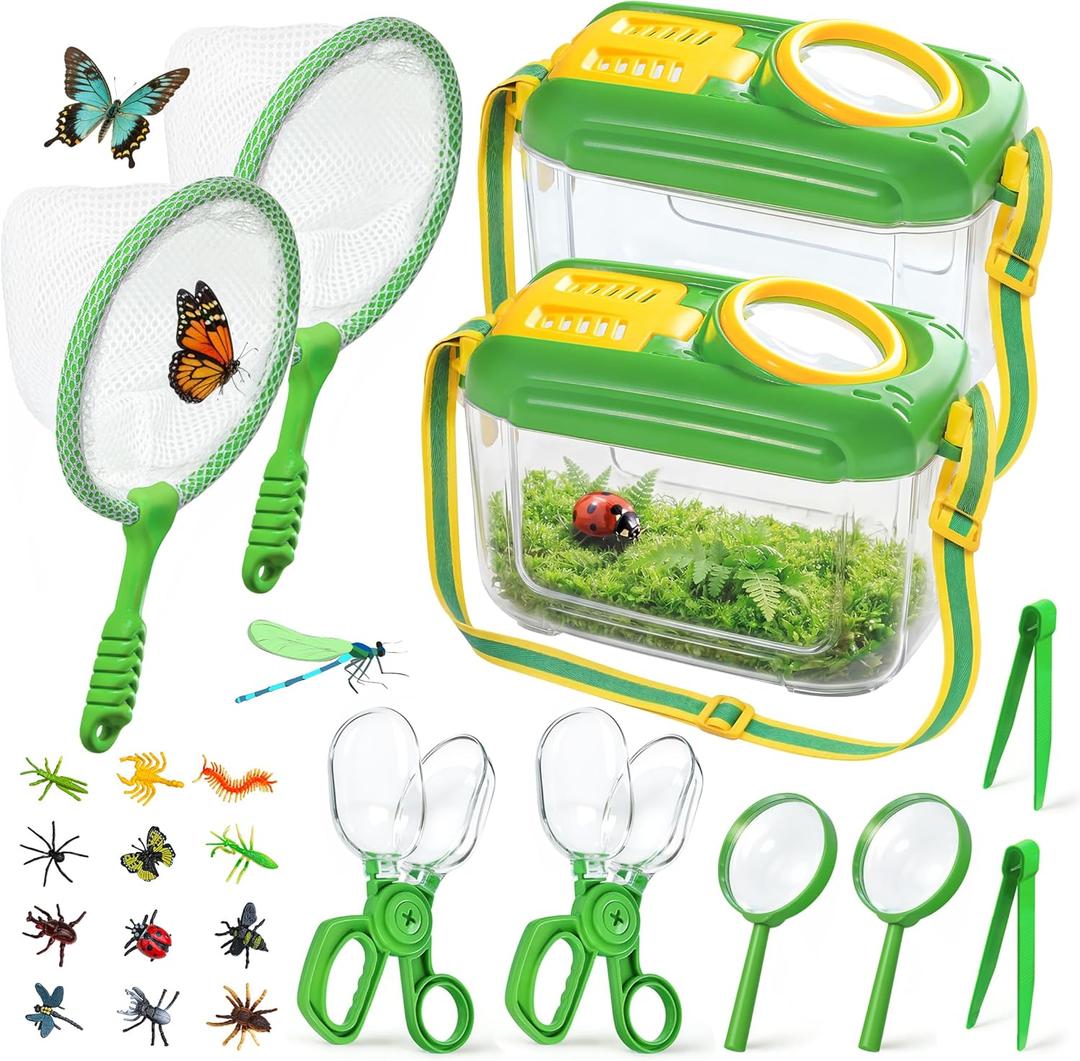 Bug Catcher for Kids, 22 PCS Bug Catching Kit with Bug Collector Toy Bugs Butterfly Net Magnifying Glass Insect Catcher Tweezers, Outdoor Explorer Kit for Kids Age 3 4 5 6 7 8