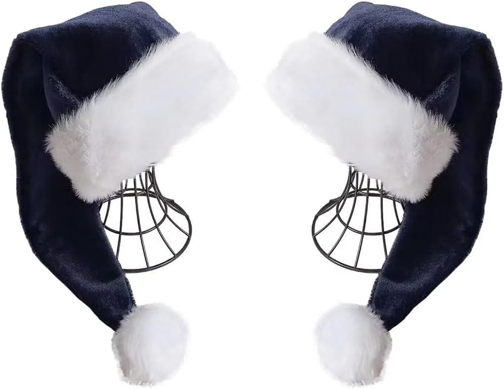 Santa Hat - Adults Deluxe Xmas Christmas Hat Pack 2 pcs (Navy Blue)