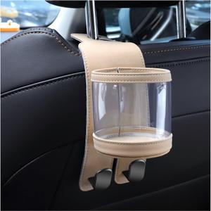 Amelity Multifunctional Car Back Seat Hooks with Cup Holder, Water Cup Hook (Beige)