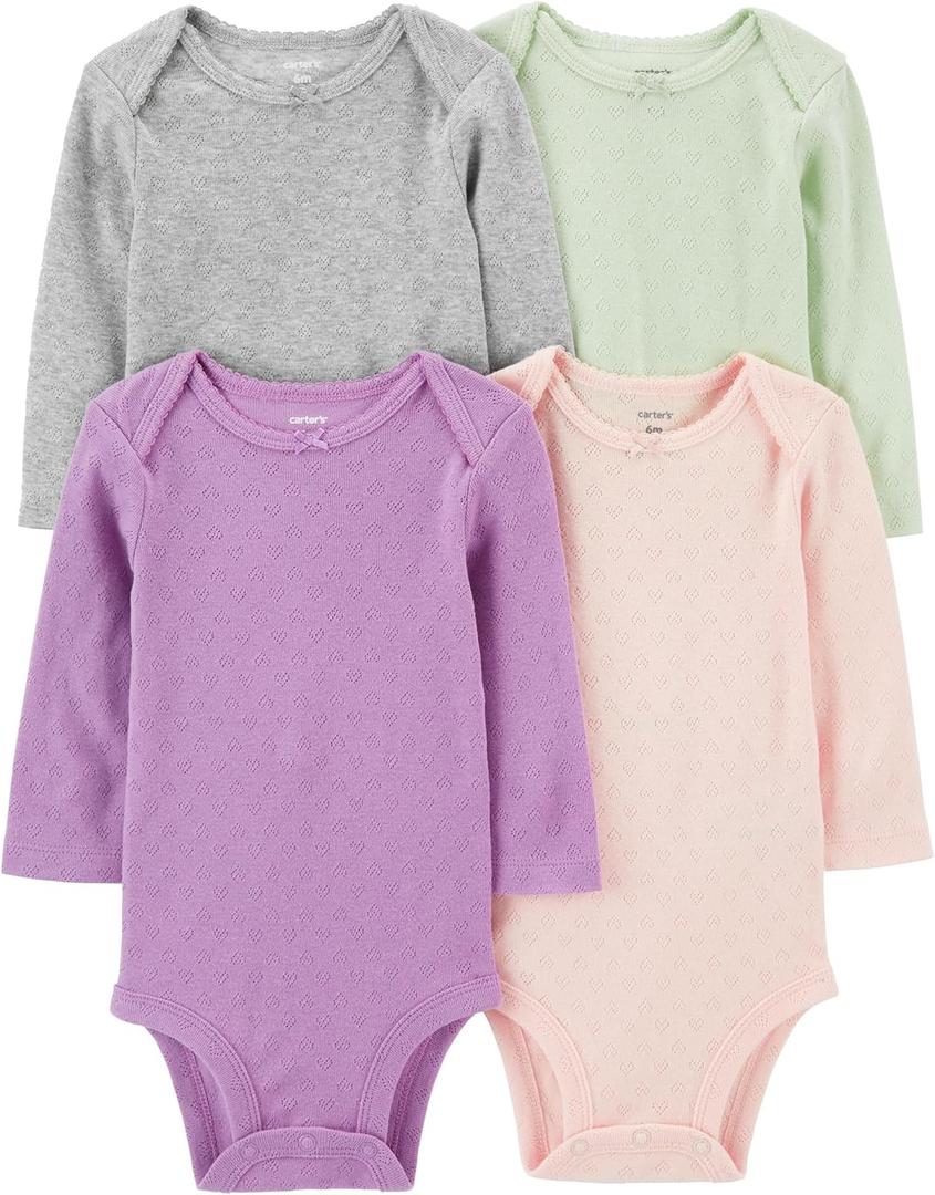 Carter's Unisex-Baby 2-Pack Long Sleeve Bodysuits (6 Months, Solid Pastel)