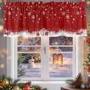 Christmas Valance Curtains Christmas Balls Christmas Kitchen Curtains Window Treatment Holiday Decor Winter Snowflakes Red Rod Pocket Valances for Kitchen Bathroom Living Room 54x18 Inch, 1 Panel
