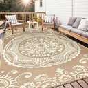 Capslpad Outdoor Rug 8x10 Patio Waterproof Boho Floral Plastic Straw Rug Large Foldable Vintage Outside Carpet with Carry Bag for RV Backyard Balcony Bench Picnic Porch, Teal