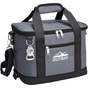 Collapsible Insulated Cooler Bag  6L Thermal Lunch Bag with Bottle Opener, 16 Can Capacity  Perfect For Camping, Picnics and Travel - Handles and Removable Shoulder Strap - By Outrav (Grey with Black Trim)