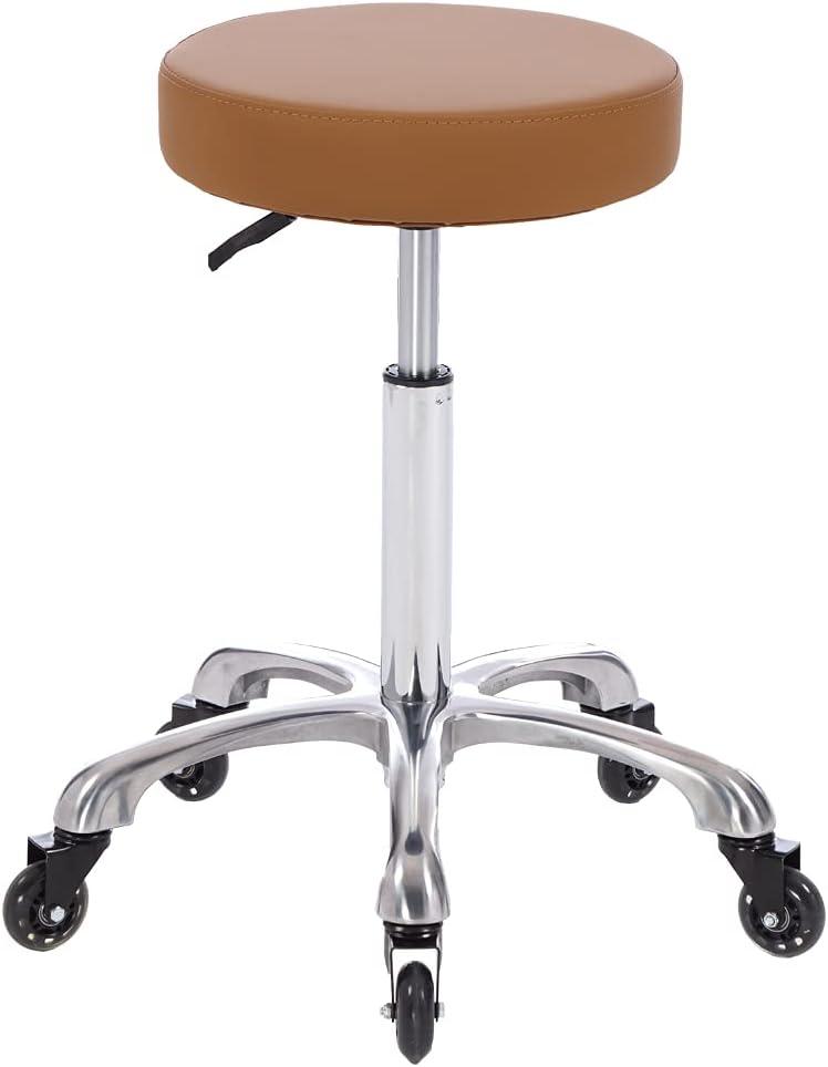 Rolling Salon Stool Swivel Chair with Wheels Height Adjustable Hydraulic for Hair Salon Beauty Facial Massage Spa Tattoo Medical Home Office (Camel), 14.2 x 21.6 x 30 inches
