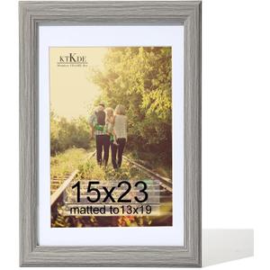 KTKDE 15x23 Picture Frame,Poster Frame Display Pictures 13 x 19 with Mat or 15x23 Without, Tempered Glass, 23 by 15 Gray Wooden Frame Wall Gallery Photo Frame best gift