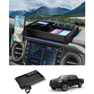 Autorder Phone Holder Mount for Toyota Tacoma 2016-2023 Accessories Center Console Dashboard Organizer with Gopro Mount 360 Rotation Phone Stand with Anti-Slip Mat Hands-Free Shockproof