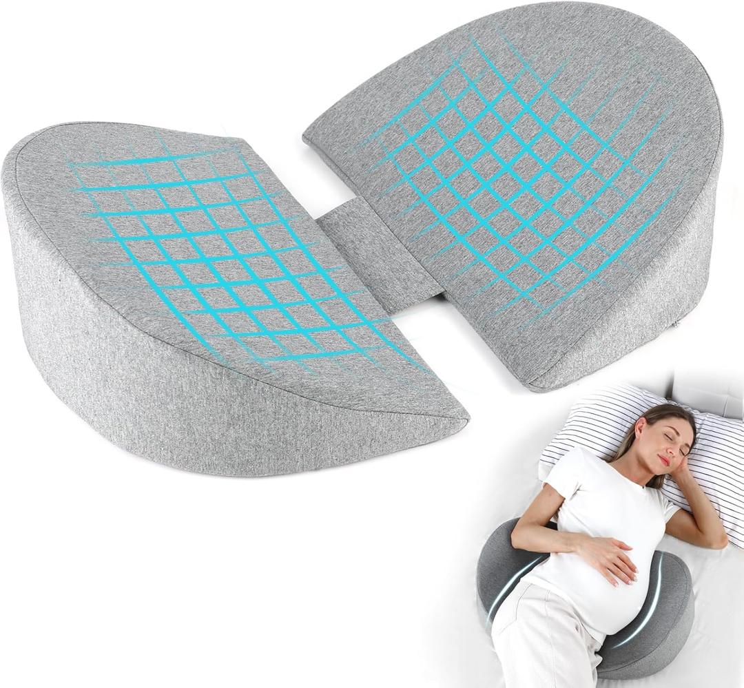 Pregnancy Pillows for Sleeping, Upgraded Memory Foam Maternity Pillow for Pregnant Women, Pregnancy Wedge Pillow with Cooling Removable, Washable Cover, Support for Belly(Light Grey)
