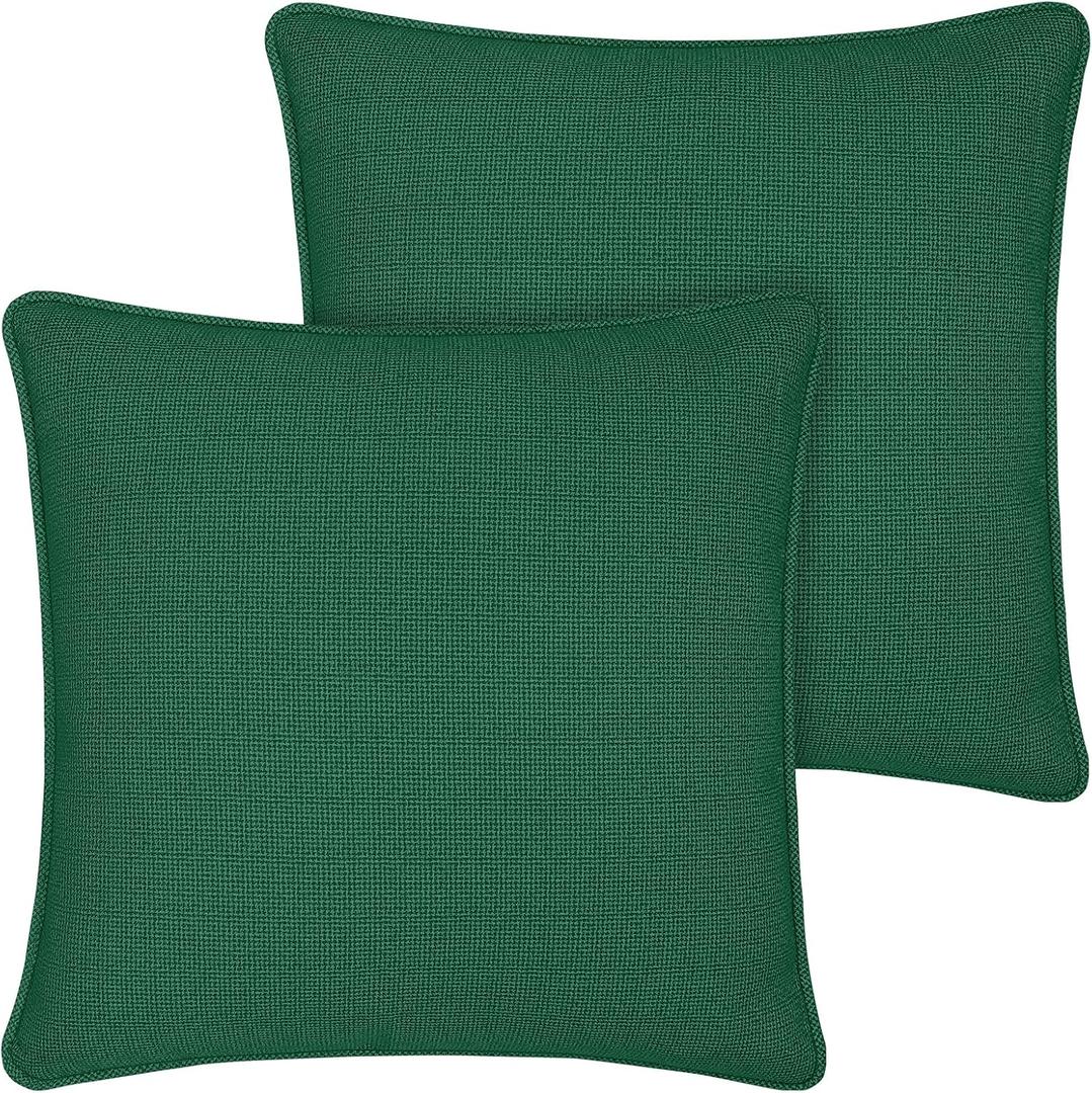 Pack of 2 Outdoor Throw Pillows 18x18 Inch, Water-Repellent & Fade Resistant Patio Pillows with Inserts, All Weather Decor for Patio Furniture Garden Couch Poolside, Green