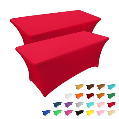 IVAPUPU 2 Pack 8FT Table Cloth for Rectangular Fitted Events Stretch Red Table Covers Washable Cover Spandex Tablecloth Protector for Party, Wedding, Cocktail, Banquet, Festival