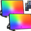 Onforu 2 Pack LED RGBW Flood Lights Outdoor 70W, 2700K Warm White Dimmable Million Color Changing Floodlight Waterproof with Remote, DIY Stage Lights Uplighting Indoor for Party