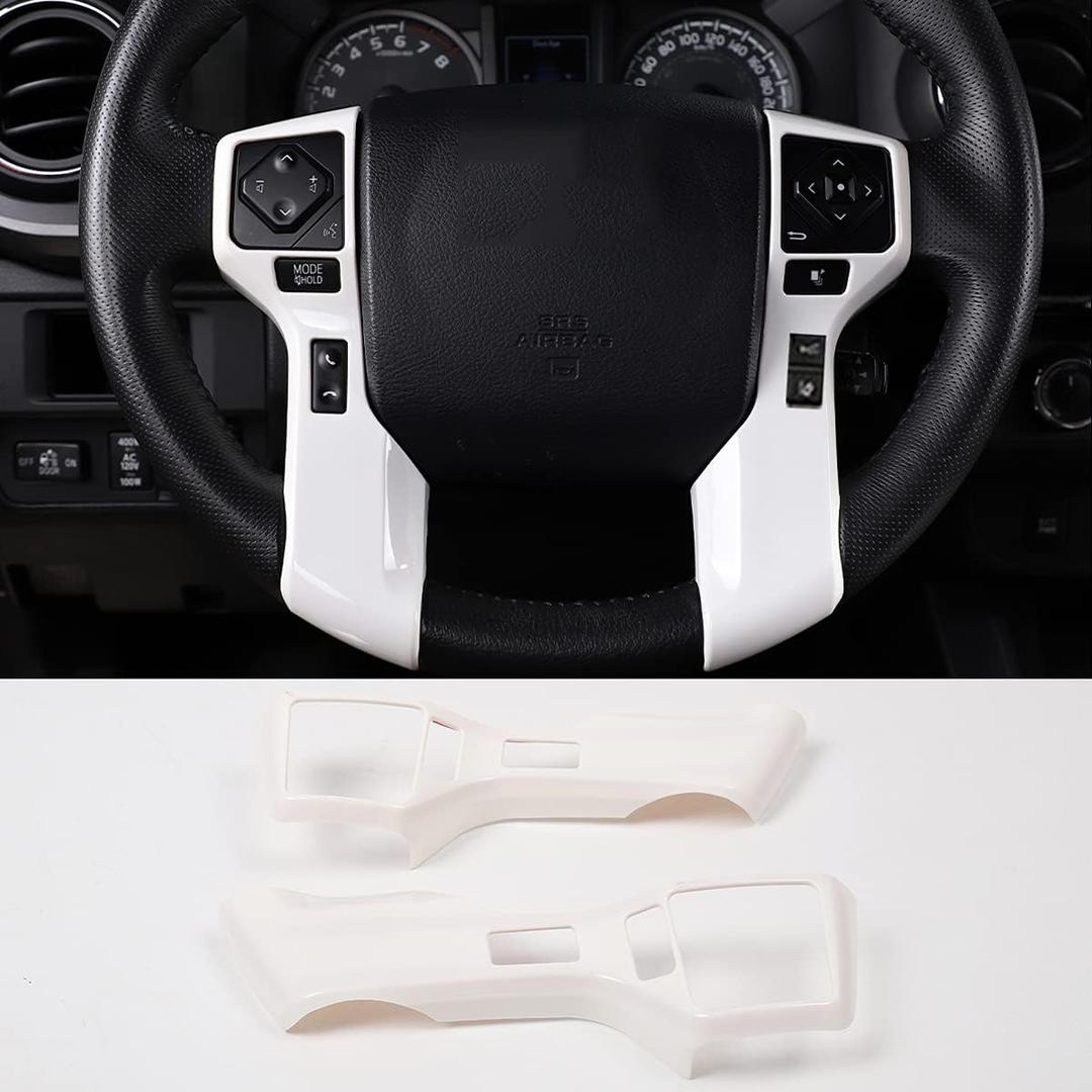 Car Steering Wheel Moulding Chrome Cover Trims Stickers Fit for Toyota Tundra 2014-2021 Tacoma 2016-2022 ABS Steering Wheel Cover Trim Accessories(White,3+3 Holes Style)