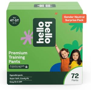 Hello Bello Premium Training Pants, Size 4T-5T (38+ lbs) Surprise Pack - 54 Count, Hypoallergenic with Soft, Cloth-Like Feel - Assorted Gender Neutral Patterns