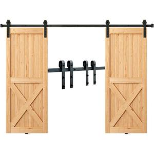 Sliding Barn Door Hardware Kit, VEVOR 8FT 330LBS Heavy Duty Barn Door Track Kit for Double Doors, Fit 3.7-4.3FT Total Wide and 1.3"-1.8" Thick 2 Door Panel, with Smooth & Silent Pulley (8FT)