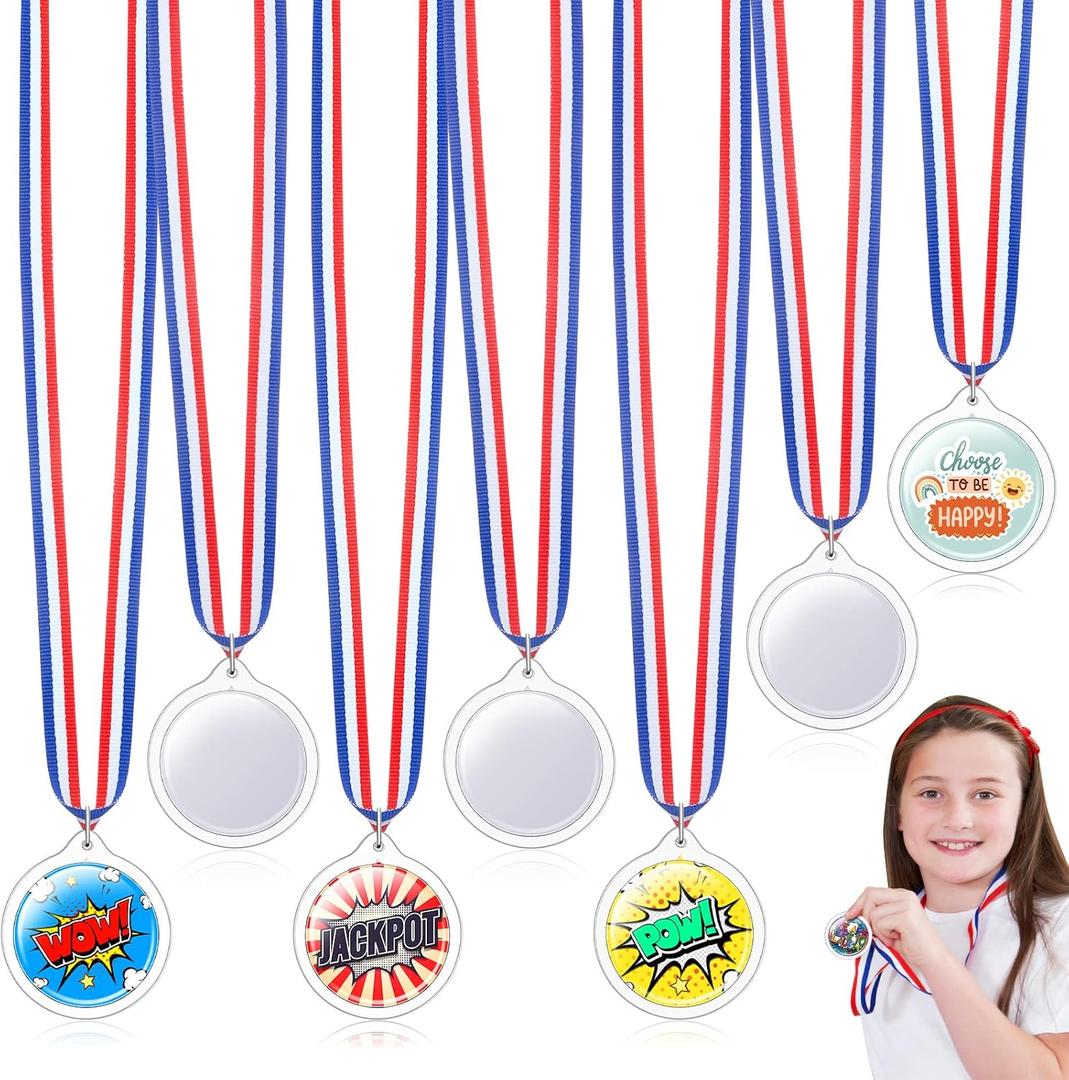 Tatuo 200 Pcs Design Your Own Award Medals with Neck Ribbons Kit Back to School DIY Blank Medals for Kids Adults Fun Craft Activity Graduation Gift School Party