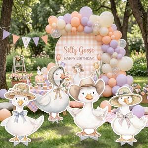 Honoson 4 Pcs Large 21" x 30" One Silly Goose Birthday Cardboard Cutouts Silly Goose Baby Shower Backdrop One Birthday Party Decorations for Lawn Yard Signs Party Supplies Photo Booth Props, 21.65 x 29.53 inches