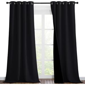 NICETOWN Extra Long Truly Blackout Drapes for Hall and Villa, 46-inch Width Each Panel, 102-inch Length, Black, 2 Pieces, 100% Blackout Window Curtain Panels with Black Lined for Night Shift Worker
