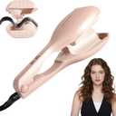 Beach Waves Curling Wand & Crimper - 1.45" Dual Barrel Ceramic Waver with 33M Ions, Dual Voltage, Anti-Scald Design for Effortless Salon Curls (Pink)