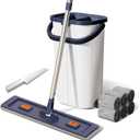 Mop and Bucket Set with Wringer for Home, 360 Flat Squeeze Mop with Long Handle and 6 Microfiber Cloths for Floor Cleaning (White+Blue, Square Bucket and 15.7'' Mop Head)