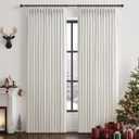 Pinch Pleated Black Out Curtains 84 Inch Long for Living Room, Beige White Thick Linen Memory Trained Boho Bedroom Darkening Curtain 84 Inch Length 2 Panel Set Double Layer Thermal Viral Window Drapes