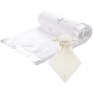Panelee 2 Pcs Baptism Gifts Christening Blanket with Embroidered Cross Baby Blessings Lamb Security Blanket for First Communion, Baby Showers