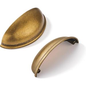 khtumeware 2 Pack 3-1/2" Drawer Pulls Antique Brass Cabinet Cup Pulls Kitchen Hardware Cabinet Handles Drawer Handles Knobs 3.5 inch Hole Center