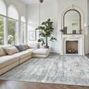 Soalmost 9x12 Area Rugs for Living Room, Non Slip Machine Washable Vintage Rugs, Low Pile Lightweight Large Rug for Bedroom, Dining Room, Home Office Grey