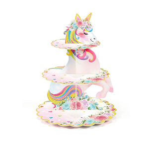 3 Tier Unicorn Cupcake Stand Party Decorations Rainbow Unicorn Birthday Cupcake Holder Dessert Tower for Kids Party Baby Shower Wedding Family, Cute Color