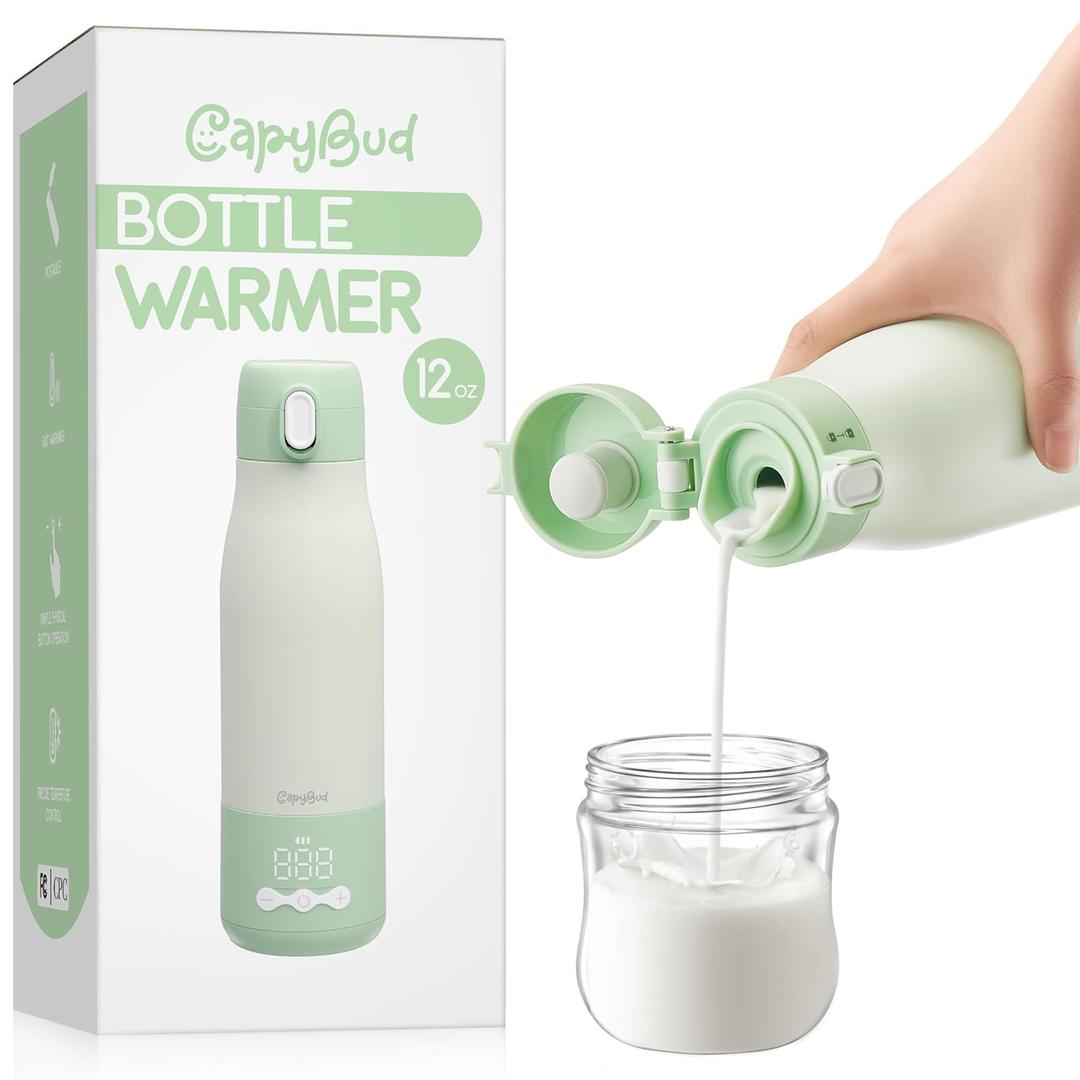 Portable Bottle Warmer for Travel, 3Min Fast Heating Bottle Warmer for Breastmilk & Water, 12 Oz Milk Warmer with Precise Temp Control and 9000mAh Long-Lasting Battery for Travel, Car, Outdoor (Green)