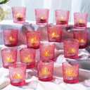 56 Pack Sun Moon Star Embossed Glass Tea Light Candle Holders - Votive Candle Holders for Wedding, Party, Home Decor, and Table Centerpieces (Blush Pink)