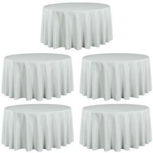 LTC LINENS 5 Pack 120 Inch Round Tablecloth Silver - Bulk for 60 Inch Round Table Floor Length - Washable, Wrinkle Resistant Polyester Fabric Cloth for Parties ( Only 1 Like New)