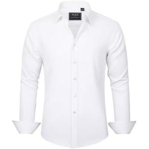 J.VER Boy's Long Sleeve Dress Shirts Solid Stretch Wrinkle-Free Shirt Kids Casual Button Down Shirts School Uniform 10-11Years