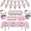 53 Pcs Kitty Girls Birthday Party Balloons, Dinner Plates, Paper Towels, Banners, Tablecloths, Gift Bags, Children's Tablecloths, Baby Shower Birthday Party Decorations