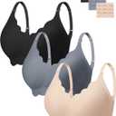 Angelhood Seamless Bras Women Soft Jelly Push Up Wireless Bra Supportive V Neck No Underwire Comfort Tshirt Bralettes (L)