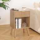 Fultyle Night Stand with Drawer, Mid Century Nightstand with Storage, Modern Fluted Bedside Table Bedroom Living Room for Small Space, Office (Rustic Walnut). 24.4x15.7