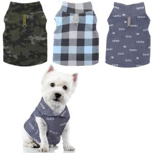 3 Pieces Winter Fabric Dog Sweater with Leash Ring Soft Fleece Vest Dog Clothes Plaid Camouflage Warm Puppy Jacket Pullover Clothes for Small Cat Puppy Chihuahua(XS)