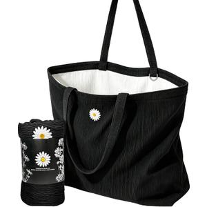 CYD Summer Beach Bag for Women, Lightweight Soft Tote with Shoulder Strap, Foldable Packable Pool Carryall with Dual Pockets